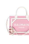 Balmain Women's cotton and leather bag pink - Embroidered Balmain Paris logo. 100% cotton.. Dimensions: 8.5 x 26 x 32.5 cm.. Strap: Shoulder strap: 90 cm.. Internal zip pocket.. Leather clasp with gold metal buttons.. Country of manufacture: Italy. Care: specialized cleaning - photo 5