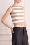 Brunello Cucinelli Топ из хлопка женский бежевый - узор полосы. 100% хлопок. Страна производитель: Италия. Уход: специализированная чистка - фото 3
