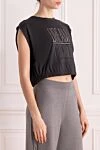 Brunello Cucinelli Футболка из хлопка серая женская - логотип. 100% хлопок. Страна производитель: Италия. Уход: специализированная чистка - фото 3