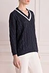 Brunello Cucinelli Джемпер женский синий - контрастная полоса. 46% хлопок, 40% лен, 14% шелк. Страна производитель: Италия. Уход: специализированная чистка - фото 3