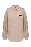 Brunello Cucinelli Women's cotton shirt beige - gathered sleeves. 100% cotton. Closure: buttons. one chest pocket. Country of manufacture: Italy. Care: specialized cleaning - photo 1