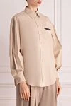 Brunello Cucinelli Women's cotton shirt beige - gathered sleeves. 100% cotton. Closure: buttons. one chest pocket. Country of manufacture: Italy. Care: specialized cleaning - photo 3