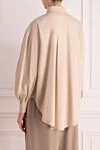 Women's cotton shirt beige Brunello Cucinelli - gathered sleeves. 100% cotton. Closure: buttons. one chest pocket. Country of manufacture: Italy. Care: specialized cleaning - photo 4