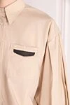 Brunello Cucinelli Women's cotton shirt beige - gathered sleeves. 100% cotton. Closure: buttons. one chest pocket. Country of manufacture: Italy. Care: specialized cleaning - photo 5