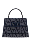 Valentino Women's blue casual bag made of cotton and polyester - brand logo pattern. 87% cotton, 13% polyester. Closure: zipper. Country of manufacture: Italy. Care: specialized cleaning - photo 1