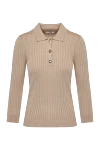 Peserico Polo with long sleeves made of polyester and viscose for women beige - stripe pattern. 46% polyester, 54% viscose. Closure: button. Country of manufacture: Italy. Care: specialized cleaning - photo 1