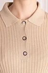 Peserico Polo with long sleeves made of polyester and viscose for women beige - stripe pattern. 46% polyester, 54% viscose. Closure: button. Country of manufacture: Italy. Care: specialized cleaning - photo 5