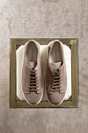 Beige suede sneakers for men Santoni - contrast sole. 100% suede. Closure: laces. Country of manufacture: Italy. Care: specialized cleaning - photo 6