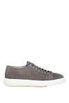 Santoni Men's gray suede sneakers - contrast sole. 100% suede. Closure: laces. Country of manufacture: Italy. Care: specialized cleaning - photo 1