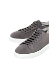 Santoni Men's gray suede sneakers - contrast sole. 100% suede. Closure: laces. Country of manufacture: Italy. Care: specialized cleaning - photo 5