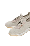 Santoni Cotton sneakers for men beige - contrast sole. 100% cotton. Closure: laces. Country of manufacture: Italy. Care: specialized cleaning - photo 5