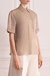 Brunello Cucinelli Women's viscose and silk blouse in purple. - brand logo. 68% viscose, 32% silk. Closure: buttons . two chest pockets. Country of manufacture: Italy. Care: specialized cleaning - photo 3