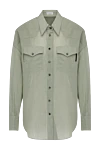 Brunello Cucinelli Blouse made of cotton and silk for women green - stripe pattern. 74% cotton, 26% silk. two chest pockets. Country of manufacture: Italy. Care: specialized cleaning - photo 1