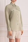 Brunello Cucinelli Blouse made of cotton and silk for women green - stripe pattern. 74% cotton, 26% silk. two chest pockets. Country of manufacture: Italy. Care: specialized cleaning - photo 3