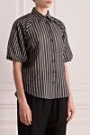 Brunello Cucinelli Блузка женская серая - узор полоска. 73% хлопок, 25% шелк, 2% полиэстер. пуговицы. Страна производитель: Италия. Уход: специализированная чистка - фото 3