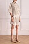 Brunello Cucinelli Костюм шорты и льняная рубашка с цветочным принтом бежевые - цветочный принт. 100% лен. пуговицы . 2 нагрудных кармана. Страна производитель: Италия. Уход: специализированная чистка - фото 3