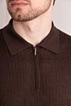 Cesare di Napoli Men's brown silk polo - textured pattern. 100% silk. Closure: zipper. Country of manufacture: Italy. Care: specialized cleaning - photo 5