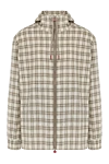 Kiton Men's beige sports jacket in a cage - check pattern. hood. 87% linen, 8% elastane, 5% polyester. zipper, drawstring. two side pockets. Country of manufacture: Italy. Care: specialized cleaning - photo 1