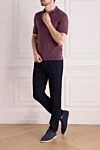 Barba Napoli Purple textured polo shirt with vertical ribbing (markdown) - Decoration: vertical stripes, contrast collar trim. Material: 100% silk. Country of manufacture: Italy. Care: specialized cleaning - photo 3