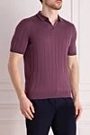 Purple textured polo shirt with vertical ribbing (markdown) Barba Napoli - Decoration: vertical stripes, contrast collar trim. Material: 100% silk. Country of manufacture: Italy. Care: specialized cleaning - photo 4