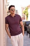 Purple textured polo shirt with vertical ribbing (markdown) Barba Napoli - Decoration: vertical stripes, contrast collar trim. Material: 100% silk. Country of manufacture: Italy. Care: specialized cleaning - photo 8