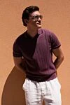 Purple textured polo shirt with vertical ribbing (markdown) Barba Napoli - Decoration: vertical stripes, contrast collar trim. Material: 100% silk. Country of manufacture: Italy. Care: specialized cleaning - photo 2
