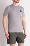 Stone Island Men's gray cotton T-shirt with logo - brand logo. 100% cotton. Country of manufacture: Italy. Care: specialized cleaning - photo 3