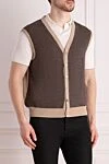 Tombolini Brown knitted vest for men - contrast edging. 60% wool, 20% silk, 10% linen, 2% elastane. Closure: buttons. Country of manufacture: Italy. Care: specialized cleaning - photo 3