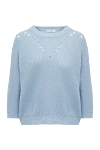 Peserico Cotton and polyester jumper for women blue - perforation pattern. 98% cotton, 2% polyester. Country of manufacture: Italy. Care: specialized cleaning - photo 1