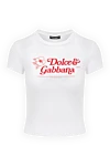 Dolce & Gabbana T-shirt made of cotton and elastane white for women - brand logo. 90% cotton, 10% elastane. one chest pocket. Country of manufacture: Italy. Care: specialized cleaning - photo 1