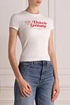 Dolce & Gabbana T-shirt made of cotton and elastane white for women - brand logo. 90% cotton, 10% elastane. one chest pocket. Country of manufacture: Italy. Care: specialized cleaning - photo 3