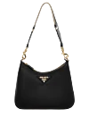 Prada Women's black genuine leather bag with logo - brand logo. 100% genuine leather. Closure: zipper. Country of manufacture: Italy. Care: specialized cleaning - photo 1