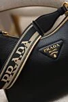 Prada Women's black genuine leather bag with logo - brand logo. 100% genuine leather. Closure: zipper. Country of manufacture: Italy. Care: specialized cleaning - photo 7