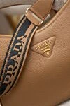 Prada Women's brown genuine leather bag with logo - brand logo. 100% genuine leather. Closure: zipper. Country of manufacture: Italy. Care: specialized cleaning - photo 7