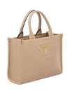 Prada Beige women's genuine leather bag - brand logo. 100% genuine leather. Country of manufacture: Italy. Care: specialized cleaning - photo 3