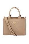 Prada Beige women's genuine leather bag - brand logo. 100% genuine leather. Country of manufacture: Italy. Care: specialized cleaning - photo 5