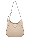 Prada Women's beige genuine leather bag with logo - brand logo. 100% genuine leather. Closure: zipper. Country of manufacture: Italy. Care: specialized cleaning - photo 1