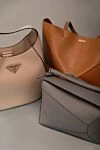 Women's beige genuine leather bag with logo Prada - brand logo. 100% genuine leather. Closure: zipper. Country of manufacture: Italy. Care: specialized cleaning - photo 8