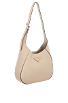 Prada Women's beige genuine leather bag with logo - brand logo. 100% genuine leather. Closure: zipper. Country of manufacture: Italy. Care: specialized cleaning - photo 3