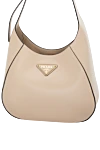 Prada Women's beige genuine leather bag with logo - brand logo. 100% genuine leather. Closure: zipper. Country of manufacture: Italy. Care: specialized cleaning - photo 5