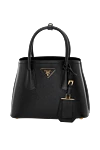 Prada Women's black genuine leather bag with logo - brand logo, leather texture. 100% genuine leather. Closure: zipper. Country of manufacture: Italy. Care: specialized cleaning - photo 1