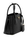 Prada Women's black genuine leather bag with logo - brand logo, leather texture. 100% genuine leather. Closure: zipper. Country of manufacture: Italy. Care: specialized cleaning - photo 3