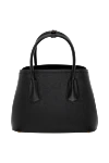 Women's black genuine leather bag with logo Prada - brand logo, leather texture. 100% genuine leather. Closure: zipper. Country of manufacture: Italy. Care: specialized cleaning - photo 4