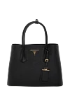 Prada Black women's genuine leather bag - brand logo, leather texture. 100% genuine leather. Closure: zipper. Country of manufacture: Italy. Care: specialized cleaning - photo 1