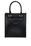 Prada Women's black genuine leather bag with embossed logo - embossed brand logo. 100% genuine leather. Country of manufacture: Italy. Care: specialized cleaning - photo 1