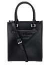 Prada Women's black genuine leather bag with embossed logo - embossed brand logo. 100% genuine leather. Country of manufacture: Italy. Care: specialized cleaning - photo 5