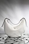 Women's white bag made of genuine leather Prada - brand logo. 100% genuine leather. Closure: zipper. Country of manufacture: Italy. Care: specialized cleaning - photo 6