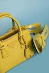 Prada Women's yellow genuine leather bag - brand logo, pendant with keychain. 100% genuine leather. Closure: zipper. Country of manufacture: Italy. Care: specialized cleaning - photo 7