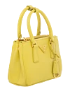 Prada Women's yellow genuine leather bag - brand logo, pendant with keychain. 100% genuine leather. Closure: zipper. Country of manufacture: Italy. Care: specialized cleaning - photo 3