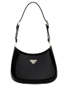 Prada Women's black genuine leather bag with logo - brand logo. 100% genuine leather. Closure: zipper. Country of manufacture: Italy. Care: specialized cleaning - photo 1